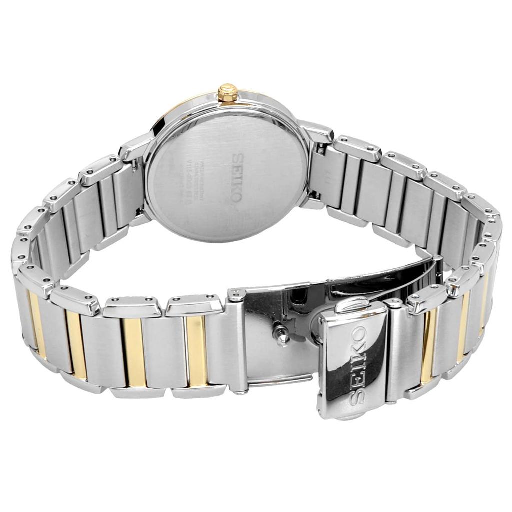 SEIKO Solar Quartz Watch, Overseas Model with Mother of Pearl Dial, Stainless Steel Band, Model SUP454P1, Women's
