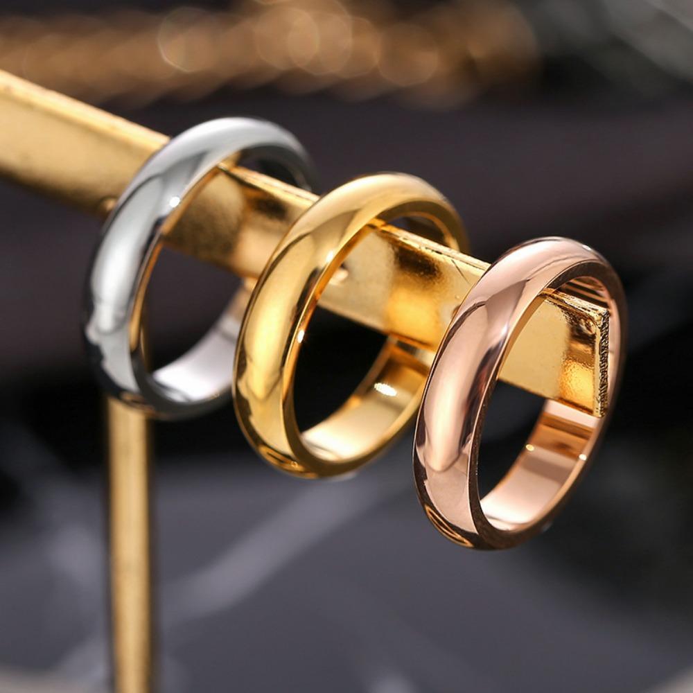 Rose Gold Color Stainless Steel Glossy Plain Ring Ring Couple Simple Ring Personality Ring