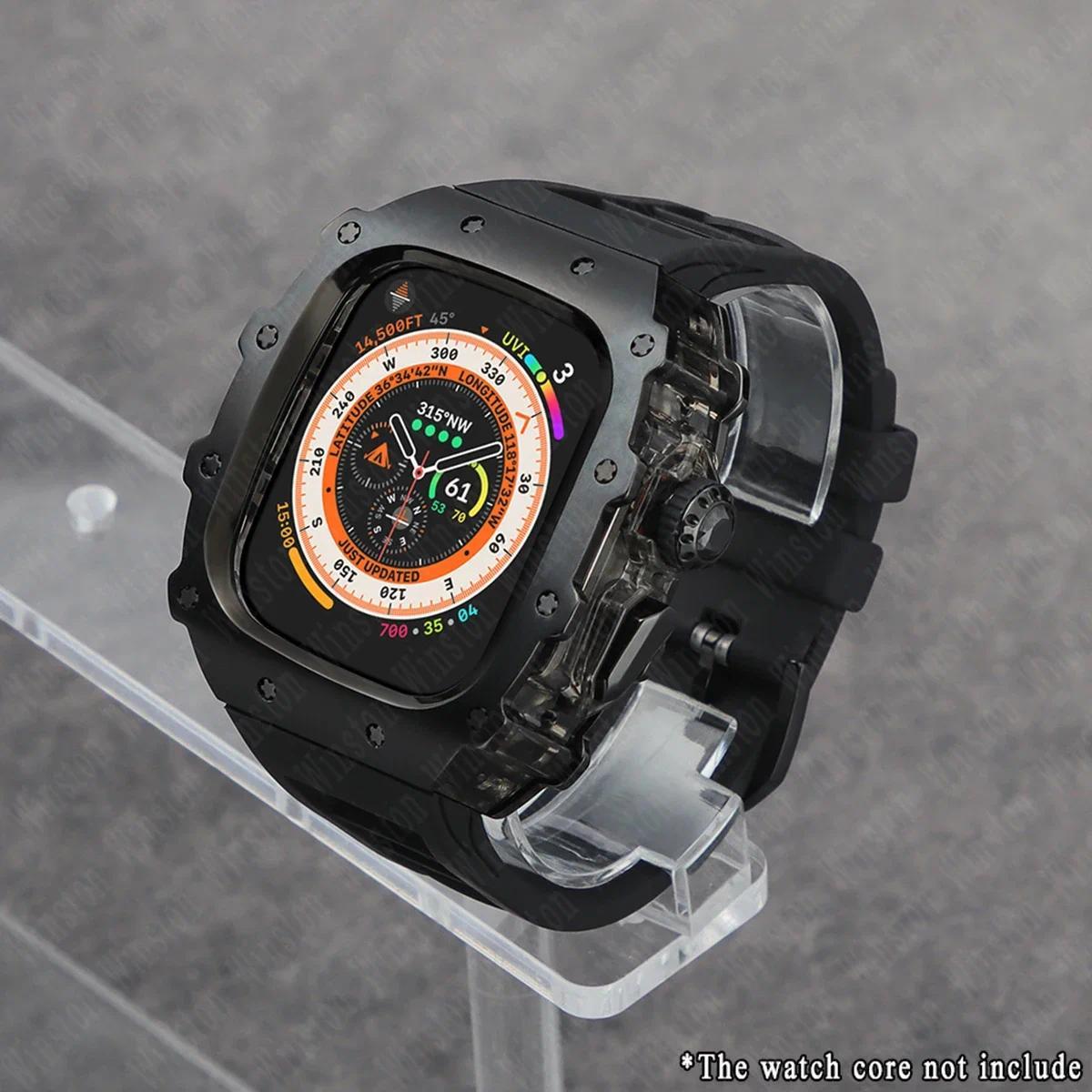 

Розкішний набір для модифікації для Apple Watch Ultra 3/2 49 мм 45 мм 44 мм Силіконовий ремінець Корпус з нержавіючої сталі IWatch Series 9 8 7 6 5 Мод For Series 987 45mm