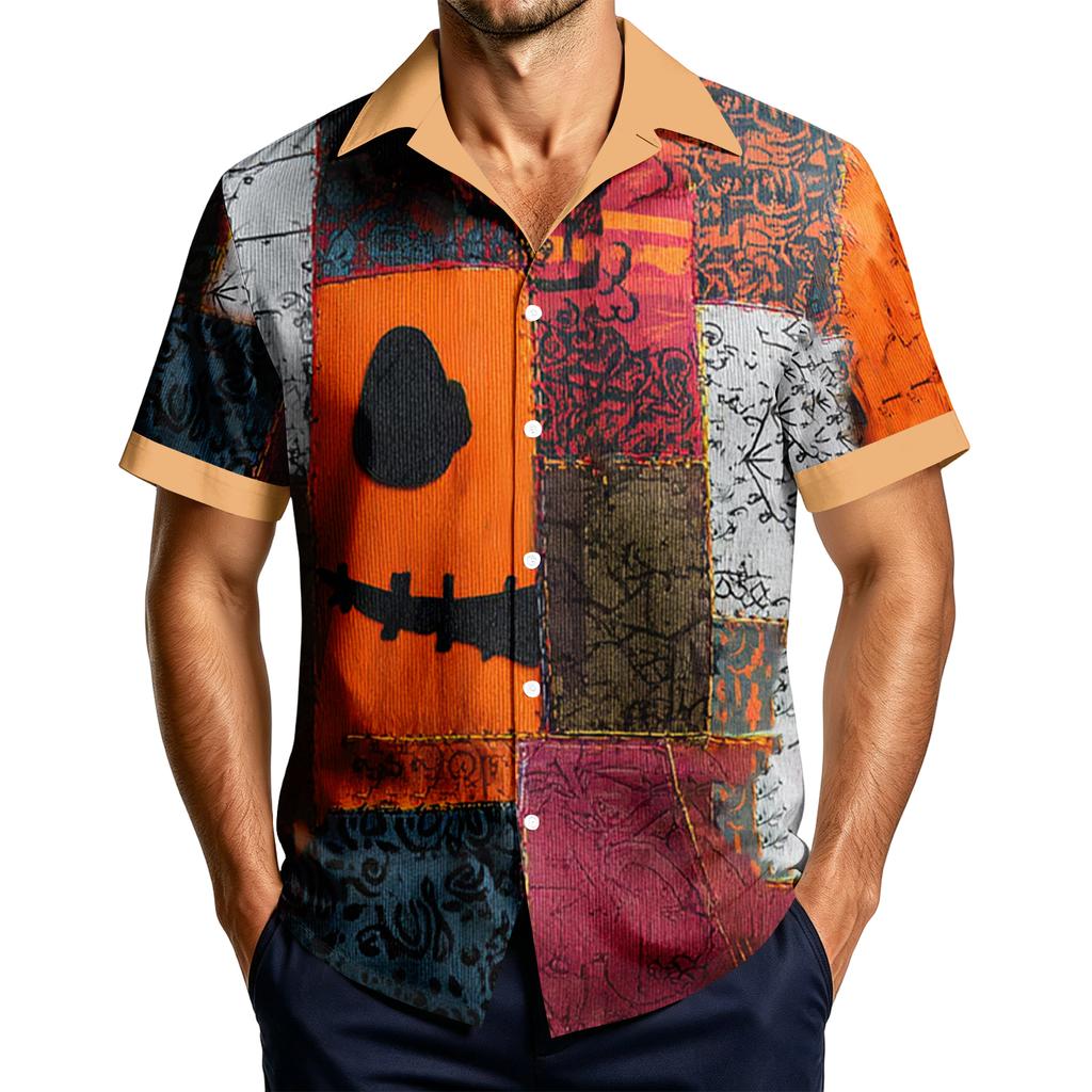 Men's Casual Short Sleeve Shirt with Halloween Print for Parties and Everyday Wear
