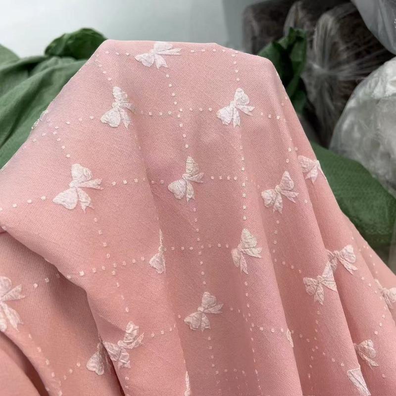Embroidered Bow Fabric Jacquard Bowknot Pattern Cloth Fall Winter Fabric for DIY Ancient Style Hanfu Cheongsam Dress