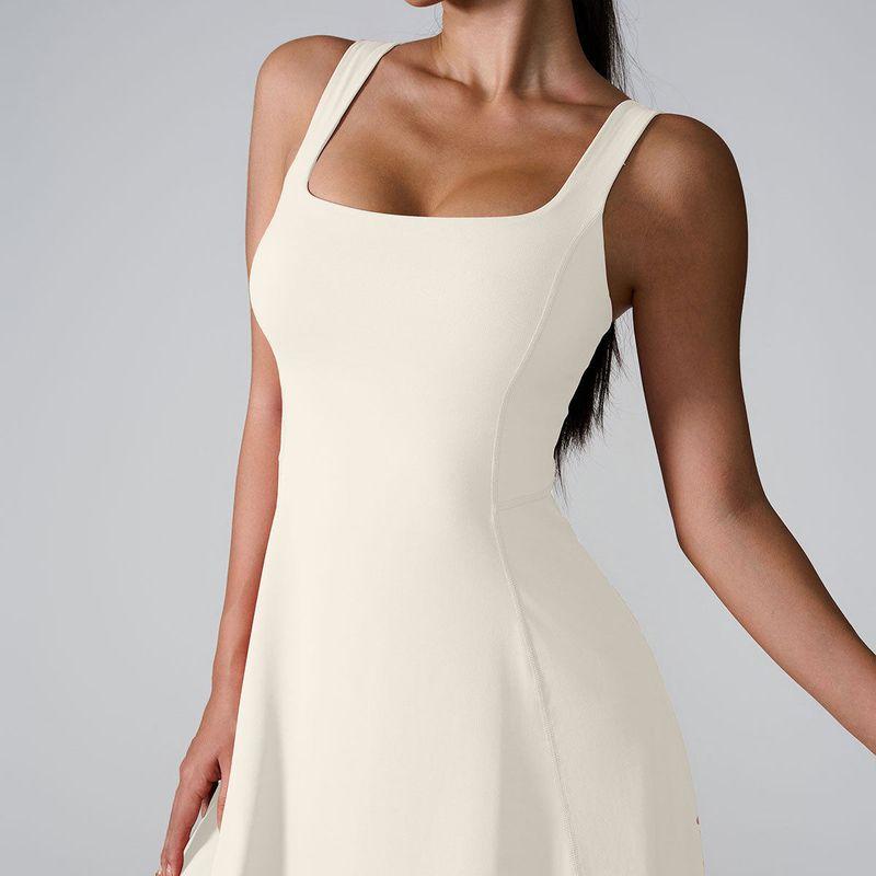 

European and American Sports Dress Sexy All-Match Anti-exposure Lining With Chest Pad Anti-exposure Running Tennis Fitness Skirt Women Cream White L(Adult)