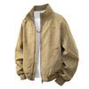 Mens PU Leather Jacket Loose Fit Stand Collar Water Washed Casual Outerwear