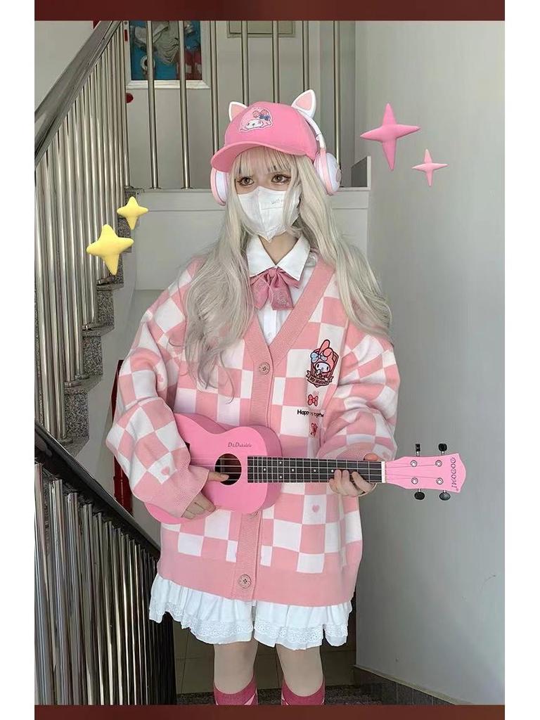 Women's Trendy Checkerboard Soft Loose Niche Sweater Cardigan for Autumn & Winter