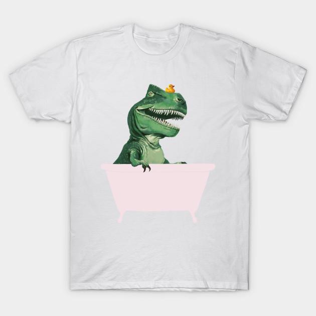 Men Black Print T-shirt Playful T-Rex In Bathtub In Green No-Cut Transfer Paper Print Cotton Tshirt XL белый