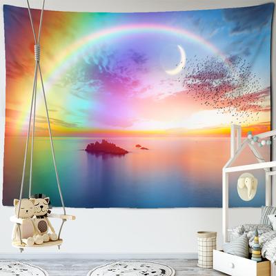 Tapiserie cu răsărit de soare curcubeu, agățat pe perete, pictură de peisaj natural boem, decor psihedelic hippie