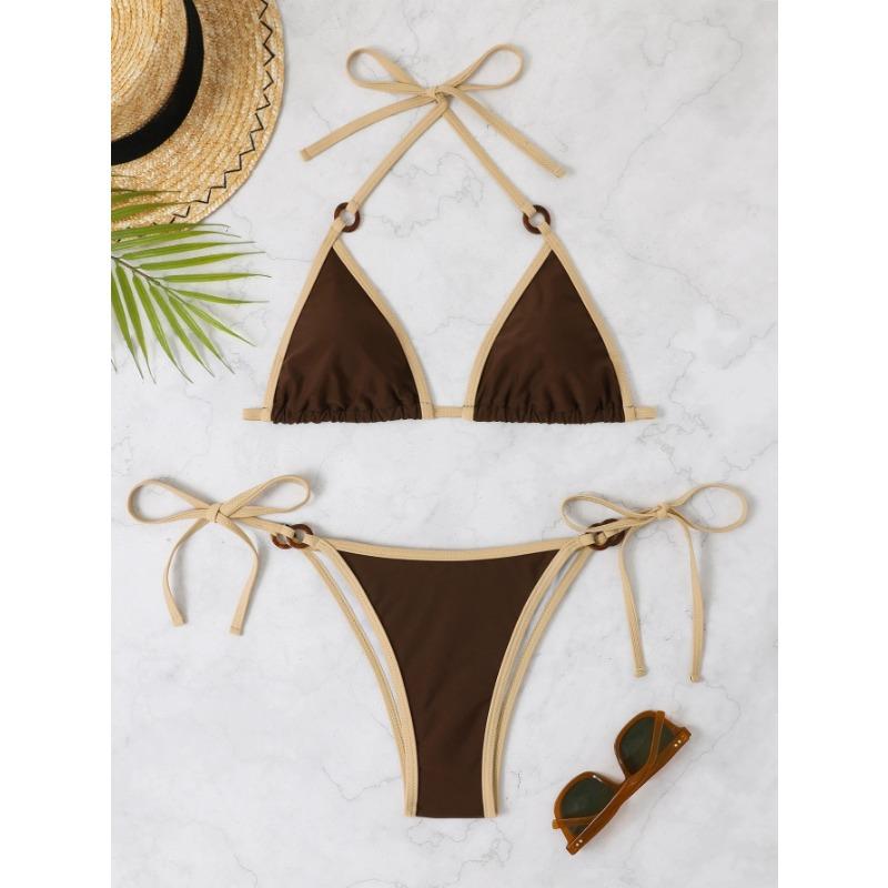 New sexy solid color split bikini suspender women's swimsuit fashion
