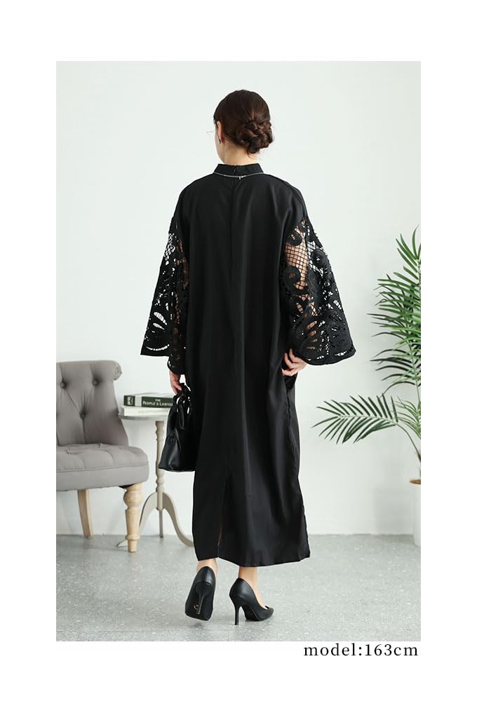 Sawa la mode A dress with lace and fashionable long Free á - stylish, one-piece sleeves. Women's dress, length, lace, mode-9295, Size, Black.