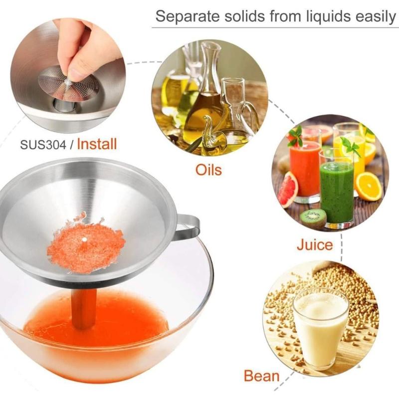 Mehrgrößen-Edelstahlsieb-Filter Vielseitiges Filtersieb-Trichterset zum einfachen Filtern und Ausgießen