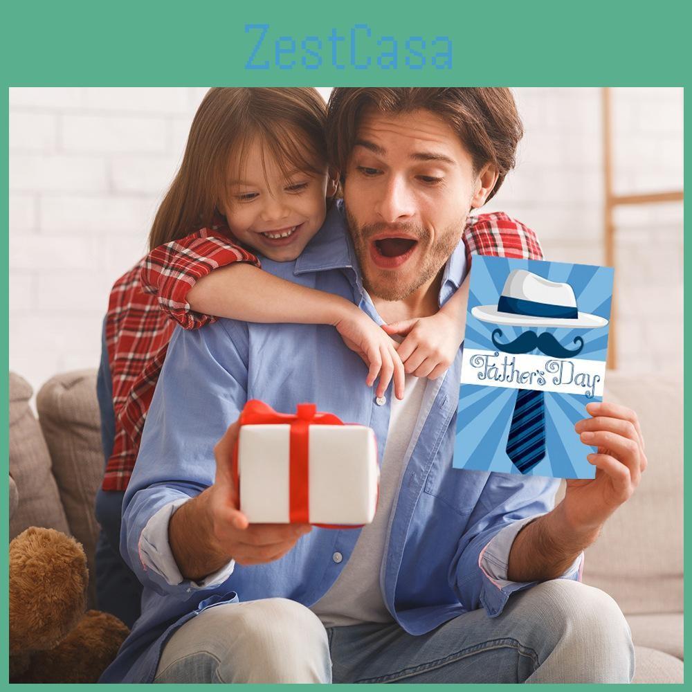 Day Father Theme Tie Hat Pattern Creativity Postcard Sticker Set Envelope