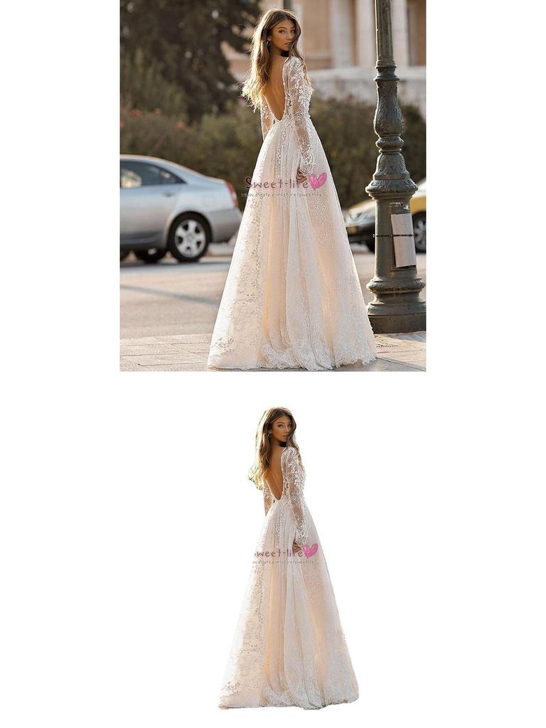 2025 Women's Sexy Lace Long Sleeve Evening Party & Wedding Dress