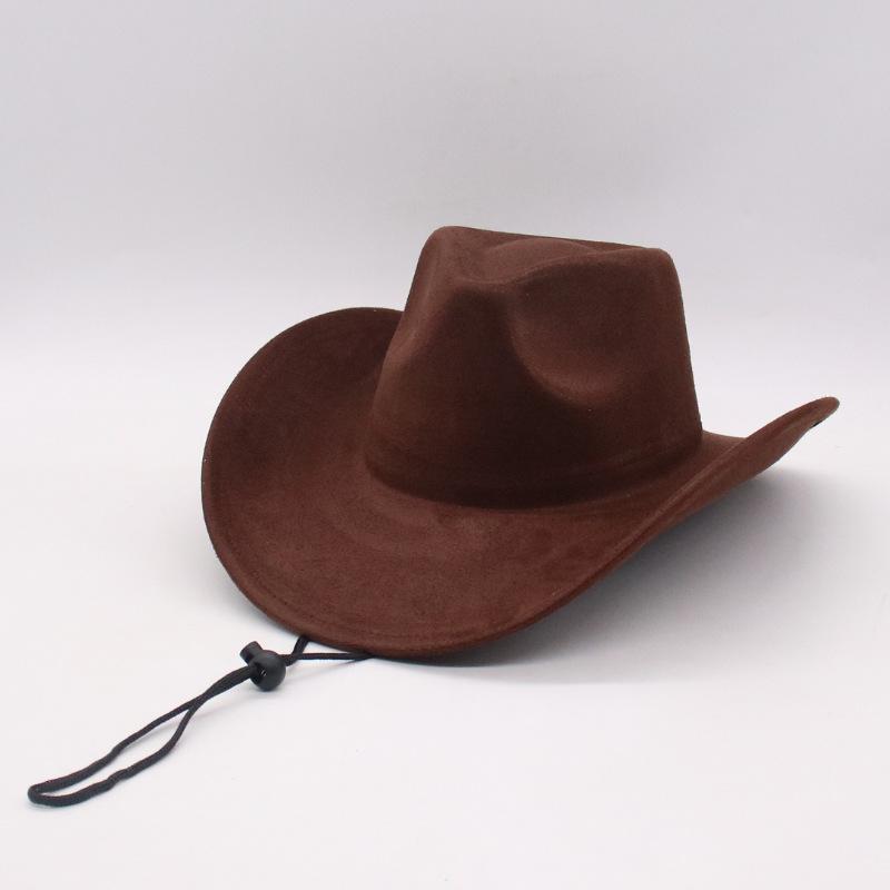 Western cowboy roll-up edge large edge cowboy hat light hat imitation leather velvet jazz hat protective riding hat