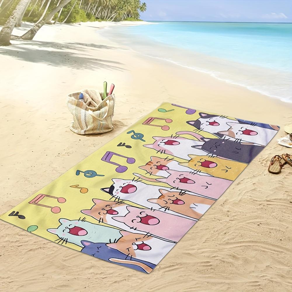 

1pc Cute Cartoon Singing Cats Music Note Print Beach Towel Quick Dry Microfiber Sand Free Absorbent for Pool Travel Washable W40*H60(CM)