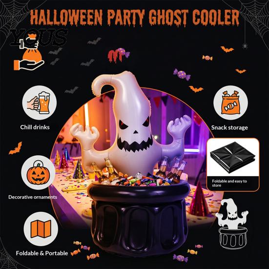 Ghost Ice Bucket Inflatable Bucket, Halloween Party Drink Tub, White Beverage Cooler for Decor, Outdoor Picnic Storage