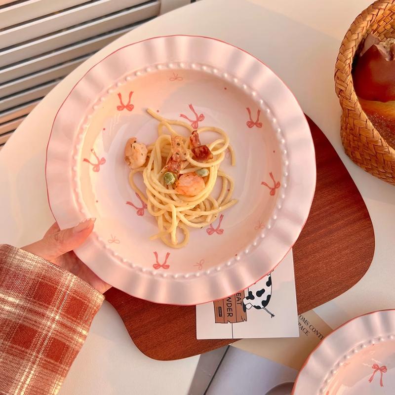 Bow Shaped Plates Tableware Pink Girlish Hearts Household Ceramic Dessert Cake Plates