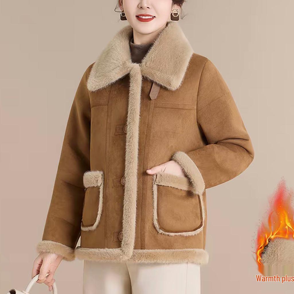 

Chic Winter-Style Leather & Fur Jacket for Middle-Aged and Elderly Women – Velvet-Lined, Thick Wool Coat 5XL (73-78 kg)