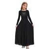 Girls Worship Dance Costume Long Sleeve Round Neck A Line Maxi Dress Glittery Rhinestone Choir Outfit
