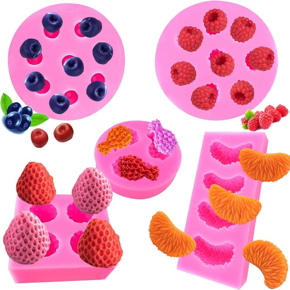 5 Pieces Strawberry Silicone Molds Orange 3D Fondant Molds Craft Cake Molds  for Cupcake Candy