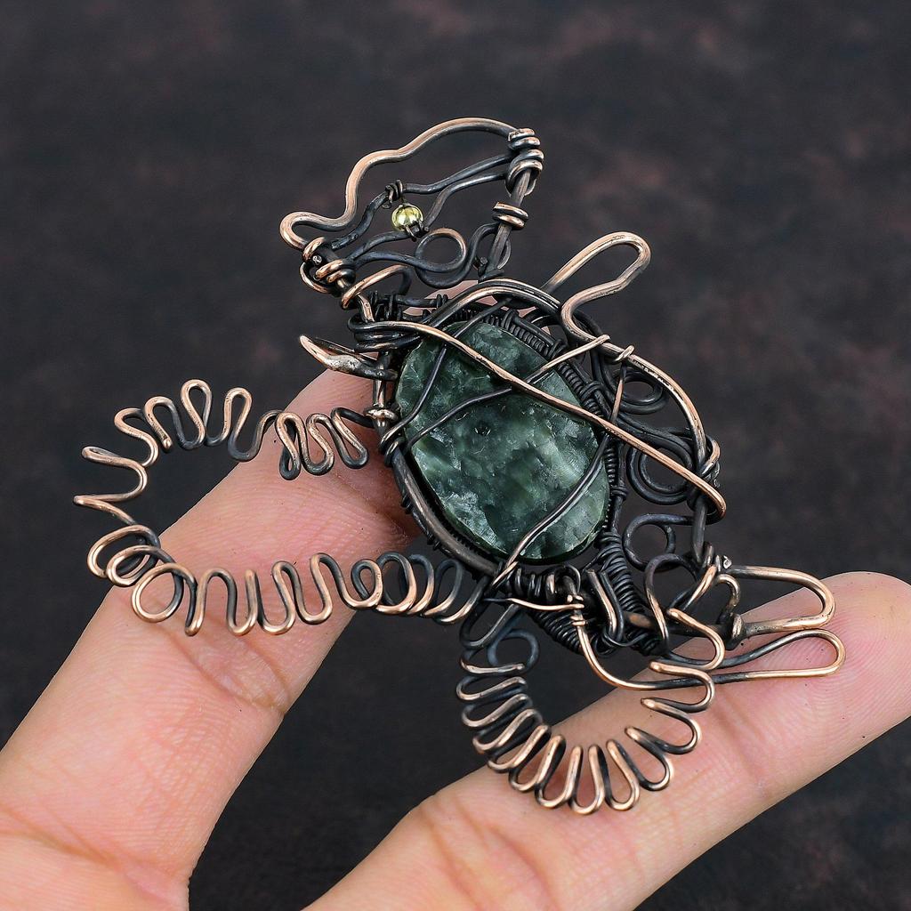 Seraphinite Pendant Copper Wire Wrapped Pendant Seraphinite Gemstone Jewelry Wonderful Rabbit Pendant Handmade Copper Jewelry Gifts For Wife