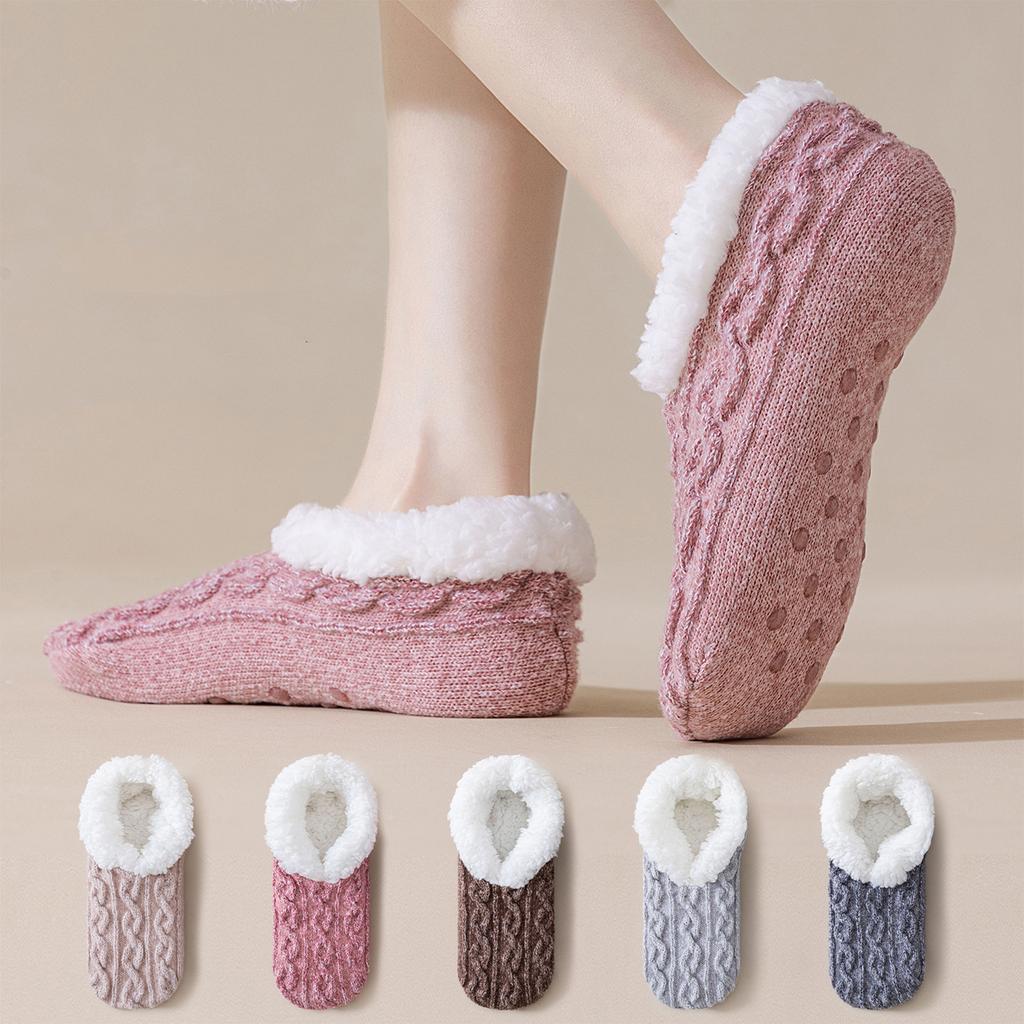 Warme gefütterte Slipper-Socken für Damen mit Noppen für den Schlaf und als Hauskleidung für drinnen