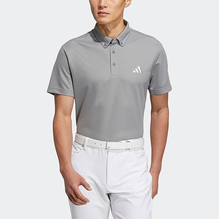 Adidas Solid Color Straight-Cut Short Sleeve Polo Shirt Men Tops Gray HS9046