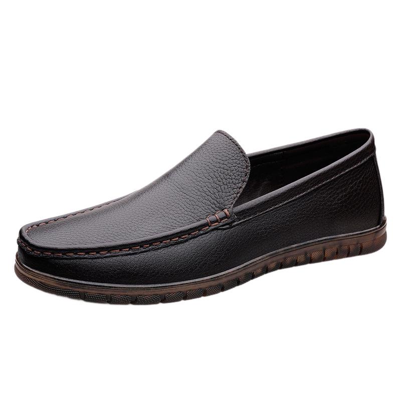 Men's Four Seasons Leather Slip-On Loafers: Easy On/Off, Soft Breathable Sole, Business Casual, Top Layer Cowhide, Flat Bottom.