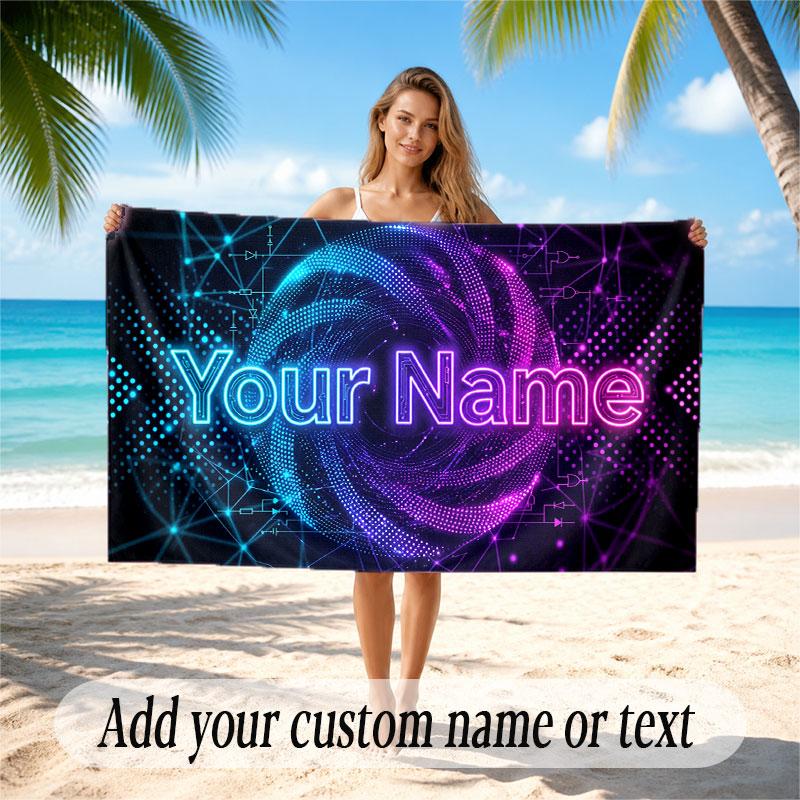 Neon Colorful Theme Soft Beach Towel Personalized Custom Name Text Towel Portable for Beach Pool Travel