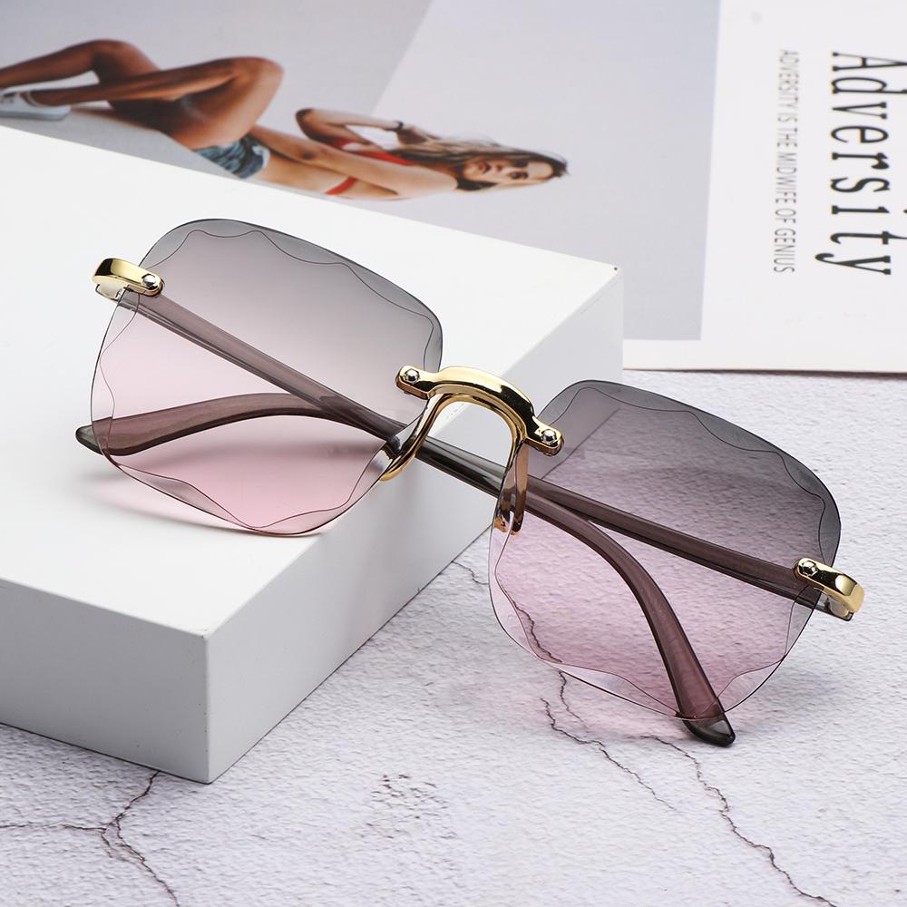 Square Rimless Sunglasses Women Tinted Frameless Eyewear Vintage Transparent Gradient Sun Glasses Uv400 Protection Summer Shades