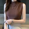 Slim Sleeveless Sweater Solid Color Sexy Half Turtleneck Knitted Top for Women Short Vest Top for Summer