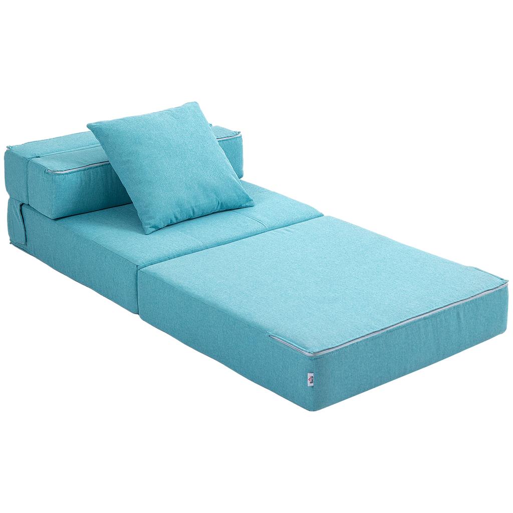 Convertible Sofa Bed Armchair, 1 Removable Cushion Cover, Blue Fabric
