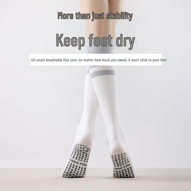 Women's Non-Slip Compression Yoga & Sports Socks - Pure Cotton, Calf-Length, Ideal for Pilates, Dance, and Cycling