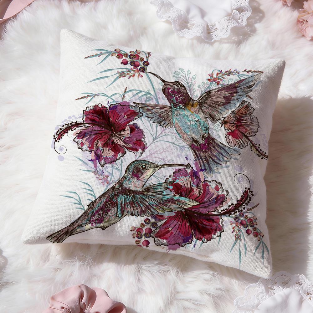 Hummingbird Spring Flowers Cushion Cover Premium Comfort Reversible Pillow Cove -Two In One Design for Any Room & Car Interior