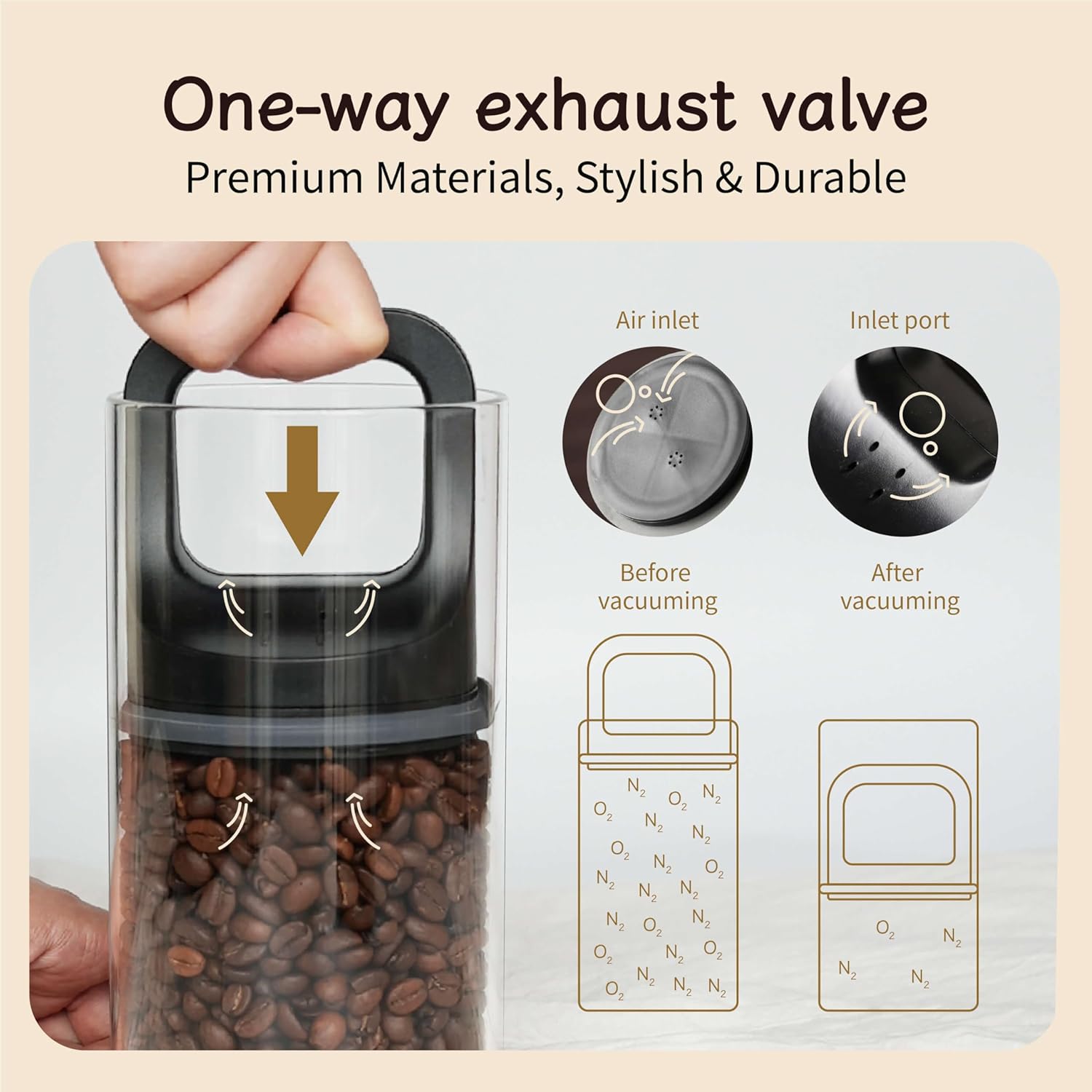 Premium Coffee Canister with Vacuum Seal Technology Airtight Coffee Bean Storage Container with Push Lid Container for Freshness