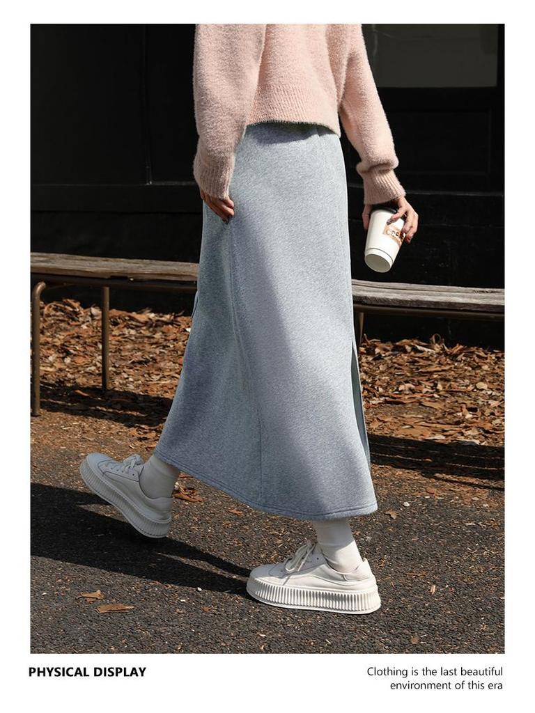 Gray A-line High Waist Women's Skirt - Spring/Autumn 2025 Tencel Hip-Hugging Mid-length with Split