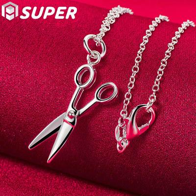 925 Sterling Silver 18-calowy łańcuch Nożyczki Wisiorek Naszyjnik Biżuteria