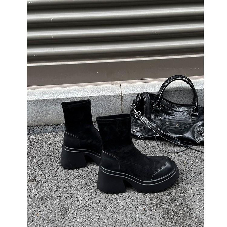 Super high heel Martin boots women's short boots 2025 spring and autumn thick-soled elastic boots sleeve 8cm height increase small thin boots