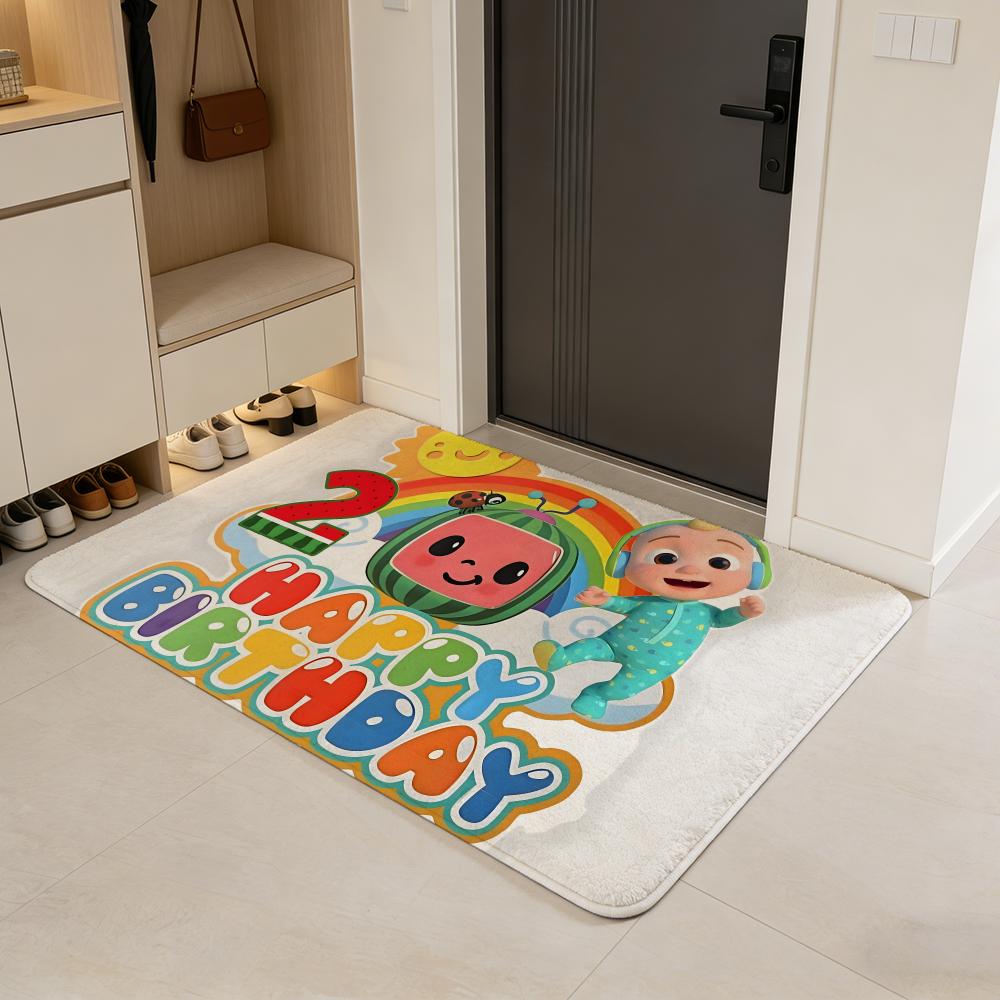 cartoon C-COCOMELON Floor Mat Flannel Door Mat Non-Slip Absorbent Washable Indoor Home Rug