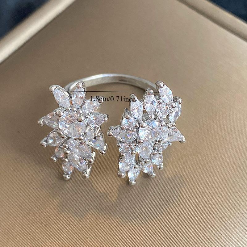 1PC French Retro Flowering Zircon Ring Women's Niche Light Luxury High-end Index Finger Ring Temperament Versatile Adjustable Ring