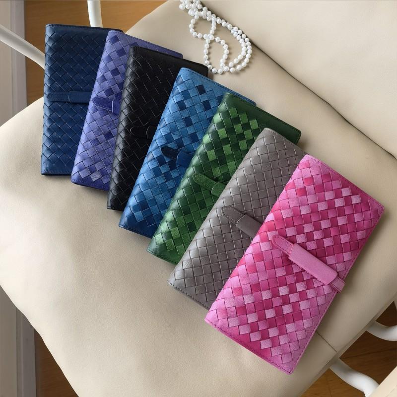 Genuine Leather Woven Long Wallet Men Women Soft Sheepskin Interior Multi-Slot Card Holder Large Capacity Bifold Purse