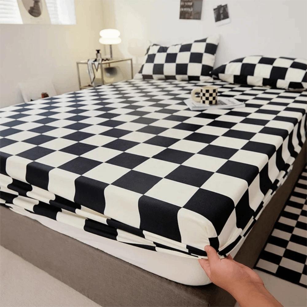 Checkered Pattern Fitted Bed Sheet Elastic Band Breathable Mattress Cover Washable All-inclusive Mattress Protector Bedroom