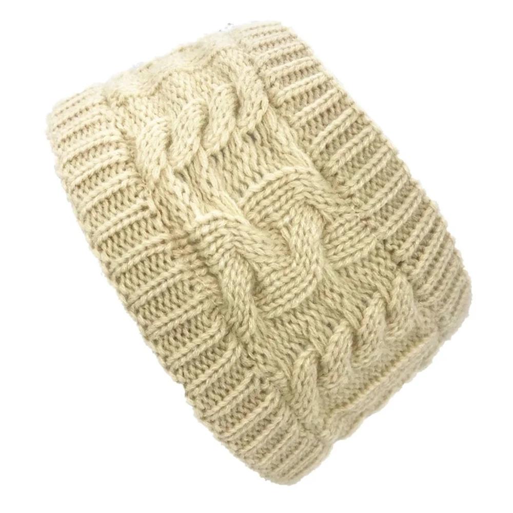 Women Solid Color Knit Topless Wool Hat Warm Winter Skullies Beanies Snow Cap