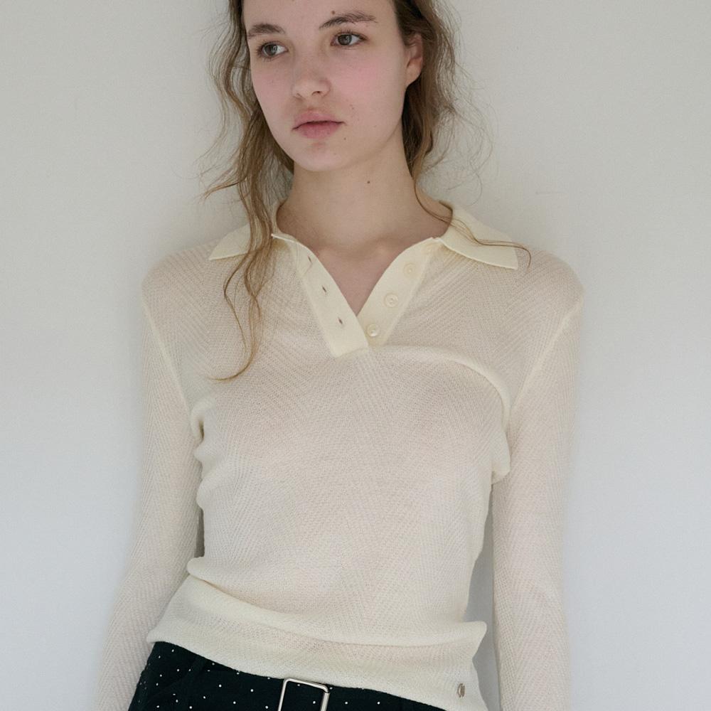 Elssibeui Soft Chevron Collar Knit_Cream
