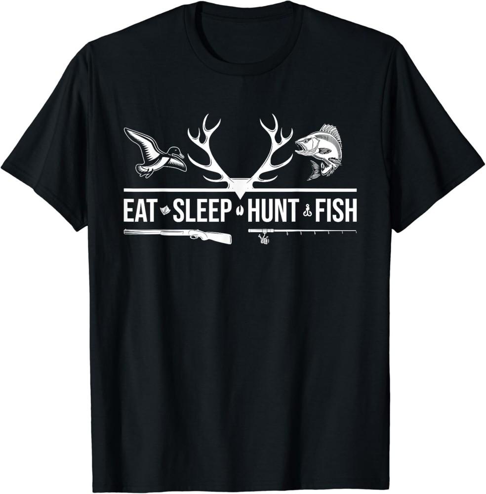 

Eat Sleep Hunt Fish Funny Hunting Fishing Graphic Gift Unisex T-Shirt 2XL