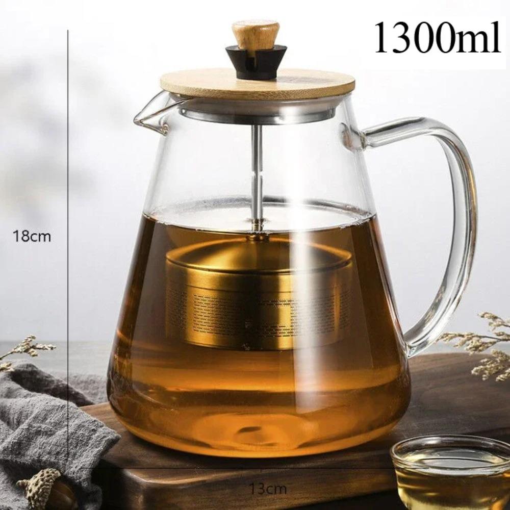 Stainless Steel Infuser Teapot Clear Borosilica Glass Filter Flower Tea Pot Heat Resistant Heated Container, Boiling Kettle Tool