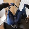 Shoulder Bag Denim Canvas Bag Buckle Strap Simple Tote Bag Simple Vintage Handbag  Students