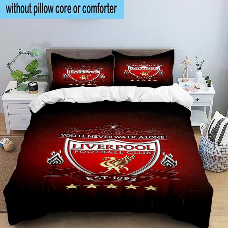 Liverpool Football Club Set Biancheria da Letto 3 Pezzi Stampa 2D (Include 1 Copripiumino + 2 Federe Senza Imbottitura), Decorazione camera da letto, Regalo ventilatore