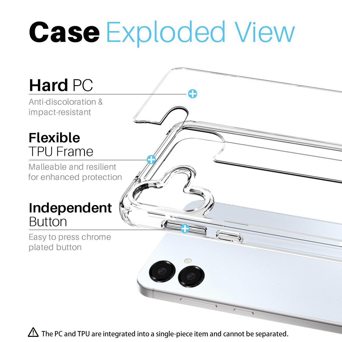 

NORTHJO For Samsung Galaxy A06 4G Case Transparent PC+TPU Phone Cover Set with Screen Film+Lens Film A
