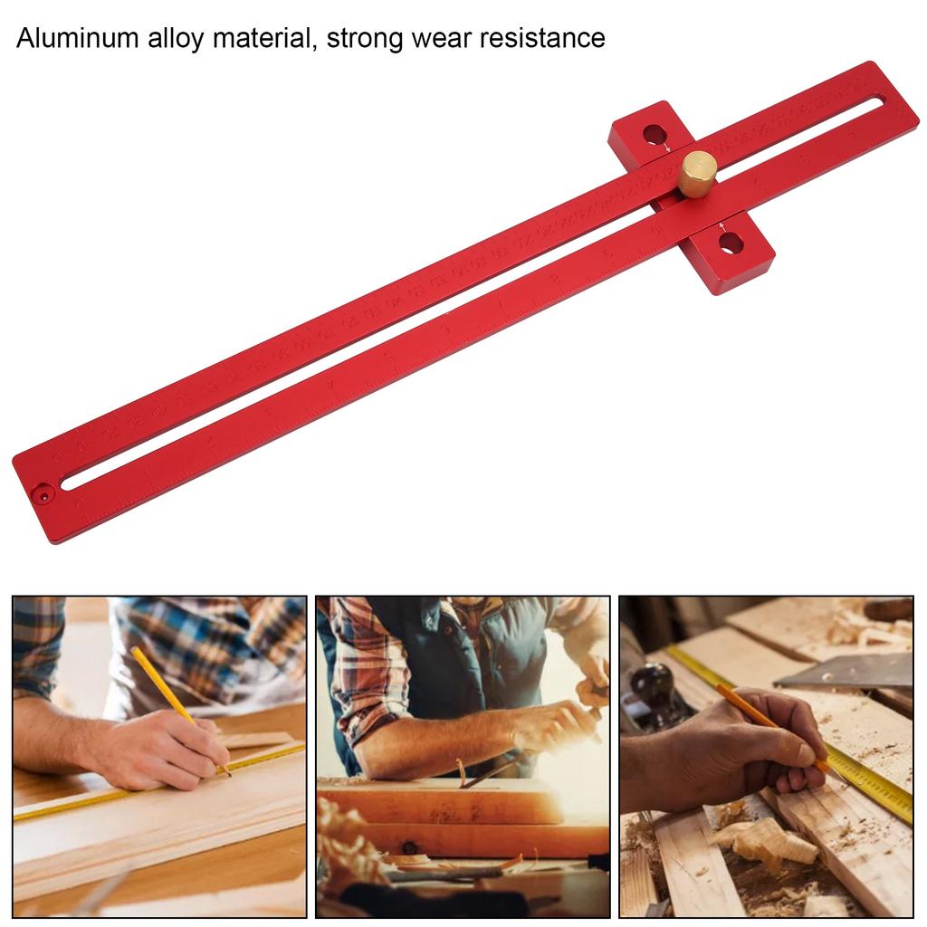 0‑370mm Scribe Ruler Woodworking Ruler Woodworking Scribe Ruler T‑Type Line Locator Aluminum Alloy Measuring Tool 0-370mm