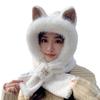 New cute plush hat and scarf two-piece set with fox ears, hat and scarf in one piece