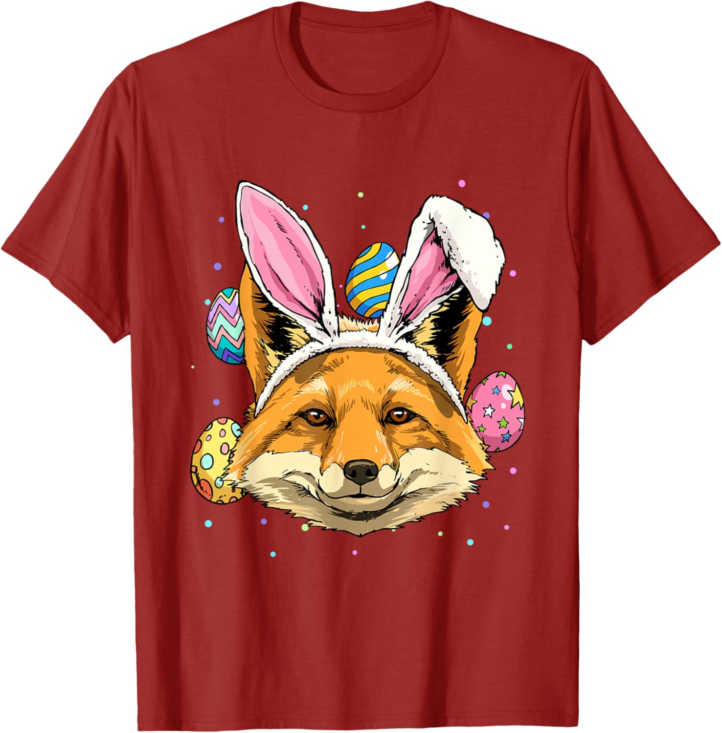 Easter Bunny Fox T-Shirt Funny Fox Lover Animal Graphic Tee Casual Crew Neck Tee S
